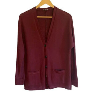 American Eagle Maroon V Neck Cardigan Sweater